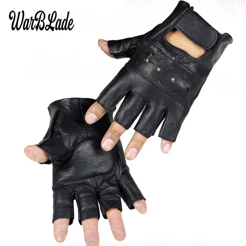 High Quality Men Genuine Leather Gloves Slip-resistant Luvas Half Finger Sheep Leather Fingerless Gym Fitness Gloves