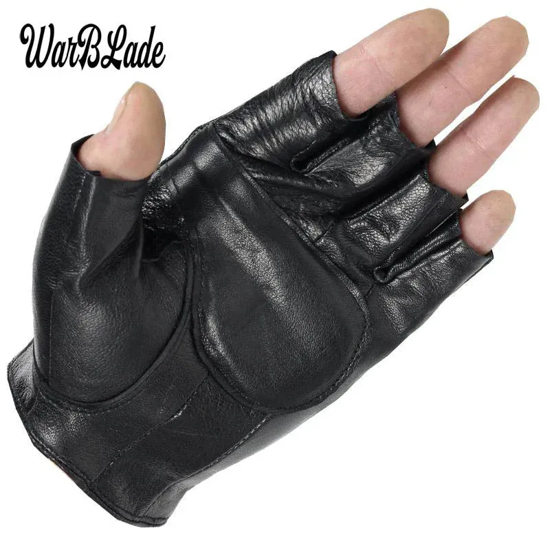 High Quality Men Genuine Leather Gloves Slip-resistant Luvas Half Finger Sheep Leather Fingerless Gym Fitness Gloves