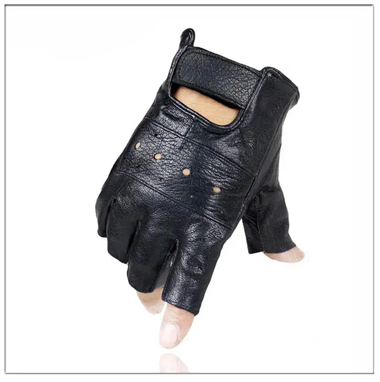 High Quality Men Genuine Leather Gloves Slip-resistant Luvas Half Finger Sheep Leather Fingerless Gym Fitness Gloves