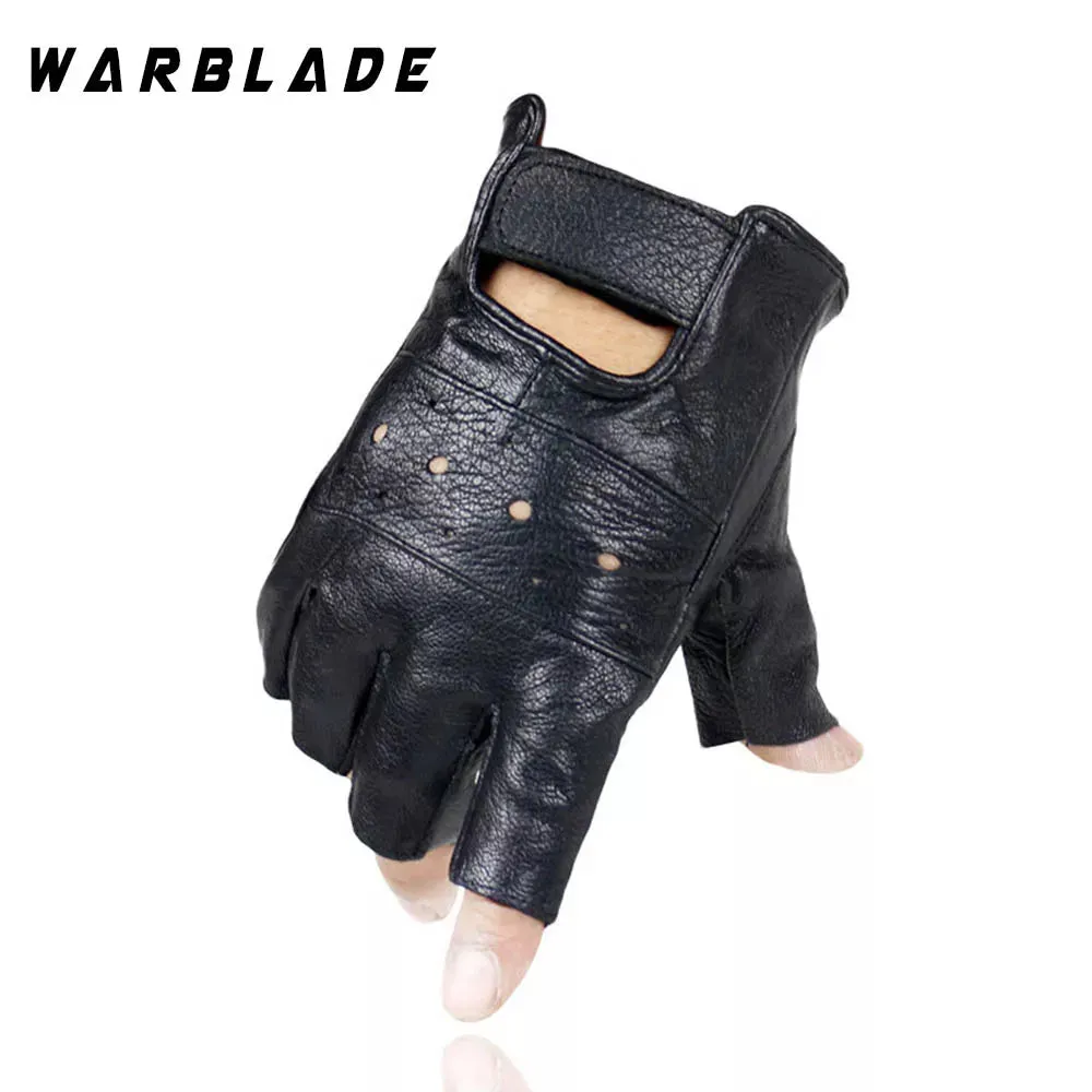 High Quality Men Genuine Leather Gloves Slip-resistant Luvas Half Finger Sheep Leather Fingerless Gym Fitness Gloves