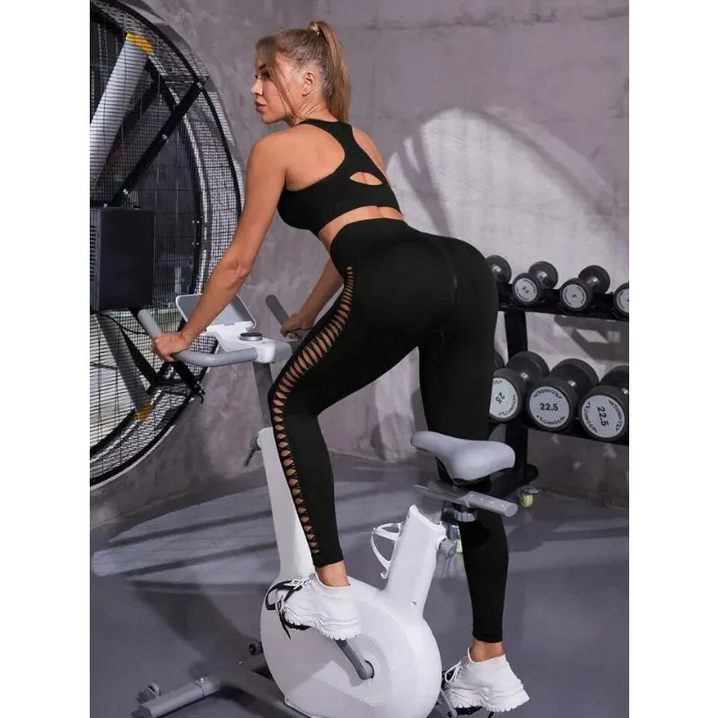 High Waist Push Up Yoga Gym Legging with Mesh Hollow Out