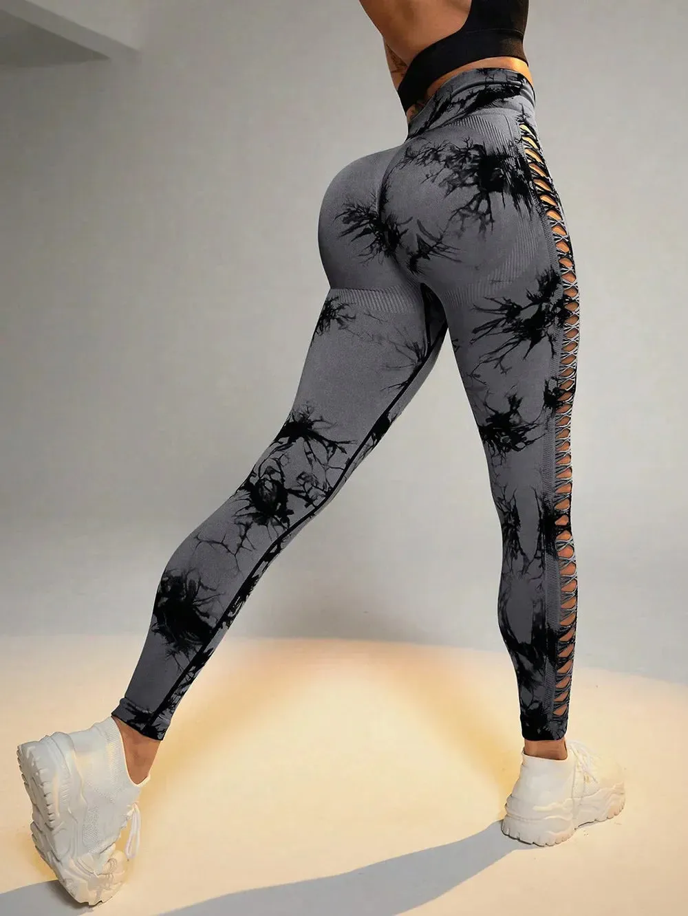 High Waist Push Up Yoga Gym Legging with Mesh Hollow Out