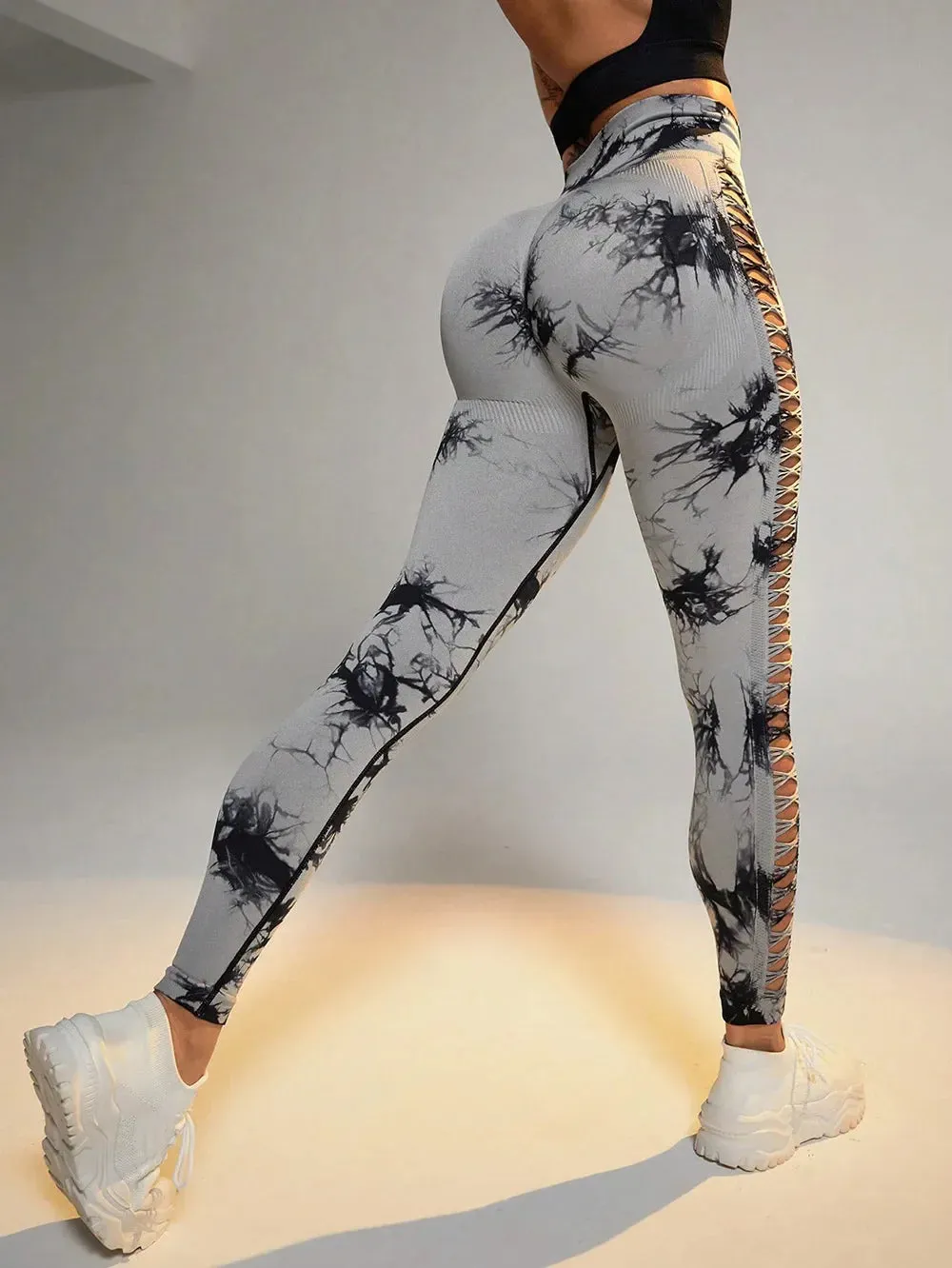 High Waist Push Up Yoga Gym Legging with Mesh Hollow Out