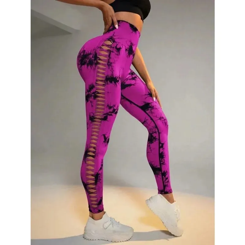 High Waist Push Up Yoga Gym Legging with Mesh Hollow Out