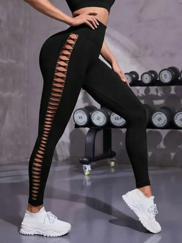 High Waist Push Up Yoga Gym Legging with Mesh Hollow Out