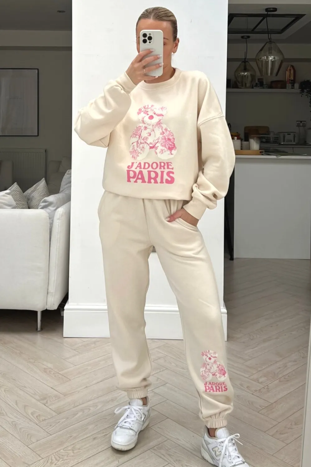 Jadore Paris pink floral teddy printed sweater loungewear set