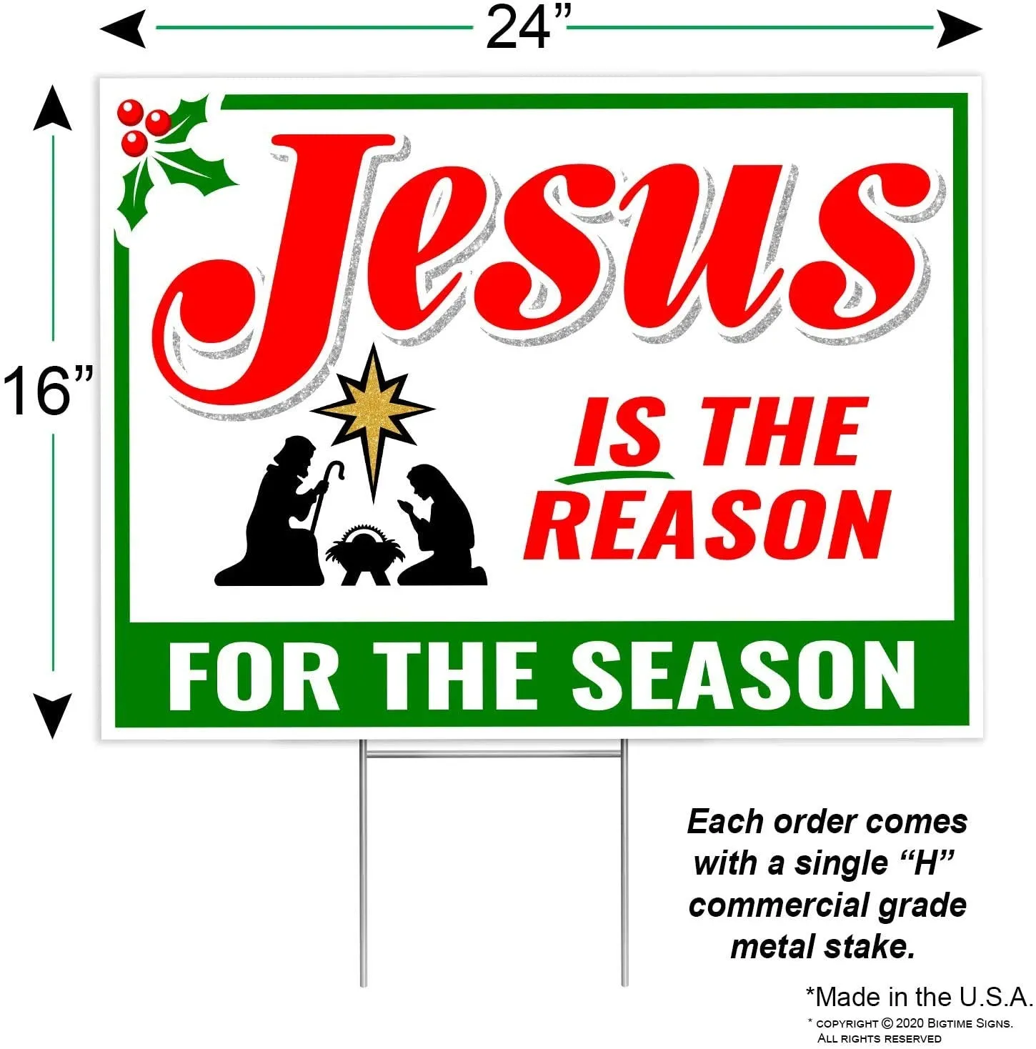 Jesus IS the Reason for the Season Sign - Outdoor Christmas Decorations Yard Lawn Sign