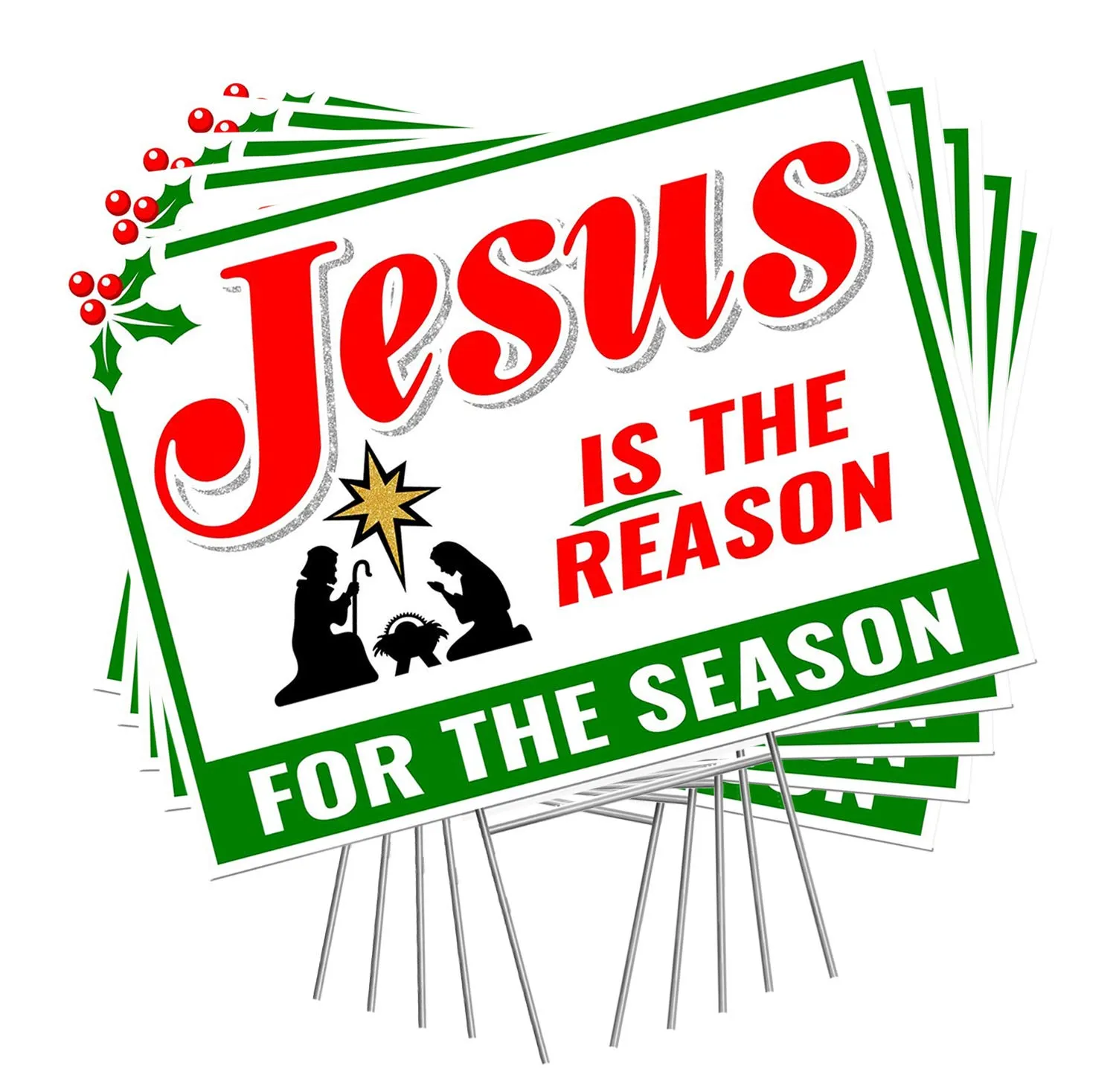 Jesus IS the Reason for the Season Sign - Outdoor Christmas Decorations Yard Lawn Sign