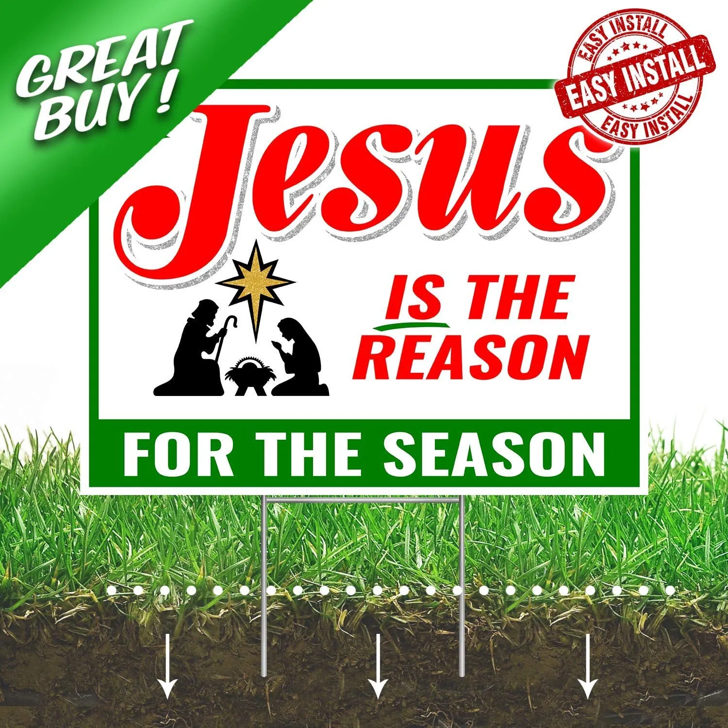 Jesus IS the Reason for the Season Sign - Outdoor Christmas Decorations Yard Lawn Sign