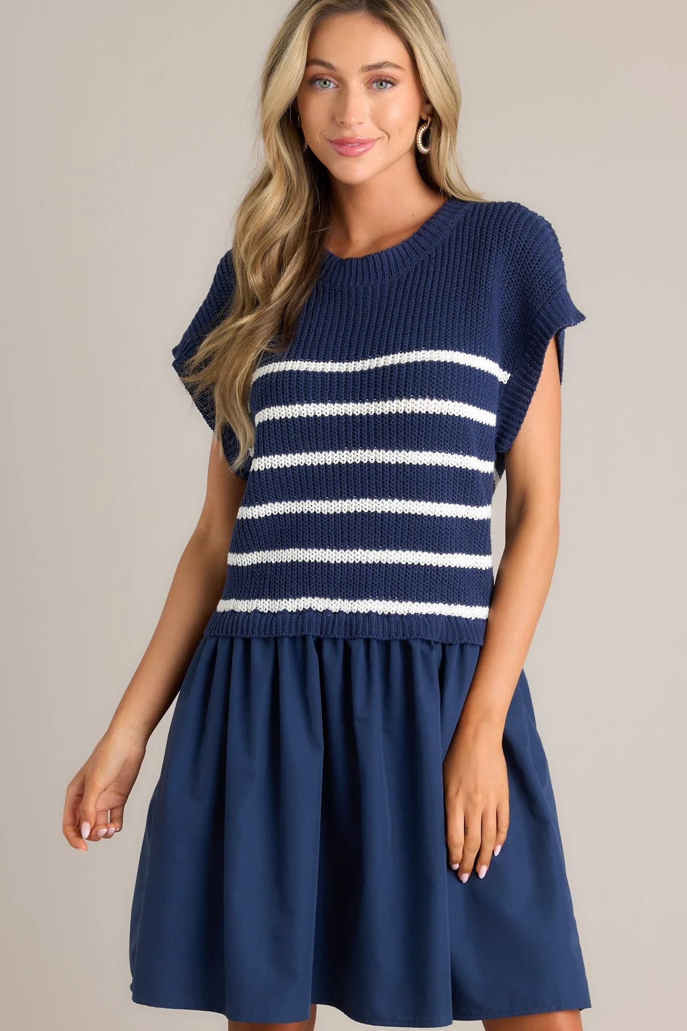 Journey Continues Navy & White Stripe Sweater Mini Dress