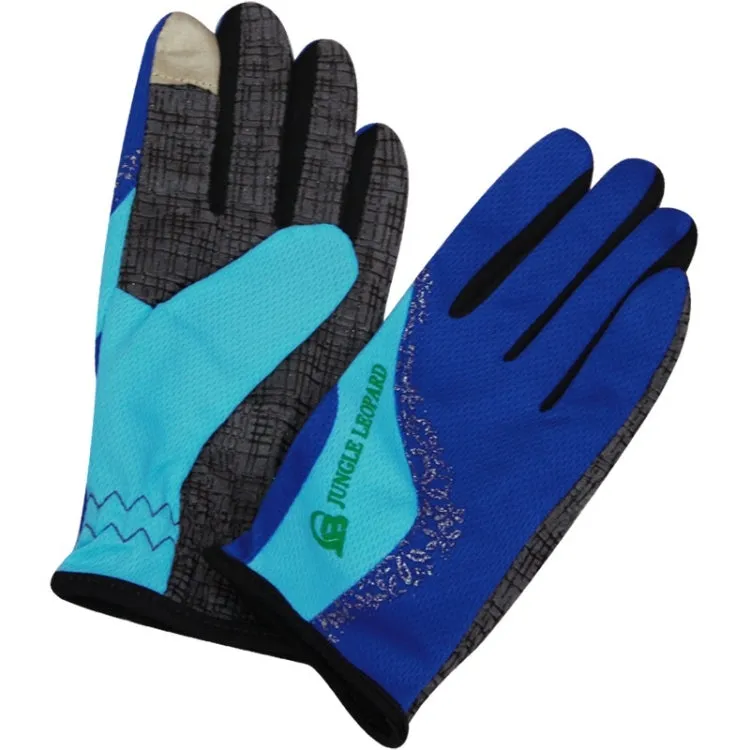 JUNGLE LEOPARD Outdoor Sports Mountaineering Full Finger Gloves Mesh Touch Screen Anti-Skid Gloves, Size: L(Blue Lake Blue)