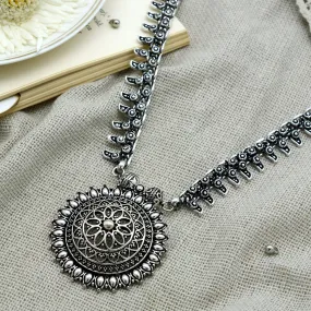 Kalpi Silver Oxidized Long Necklace