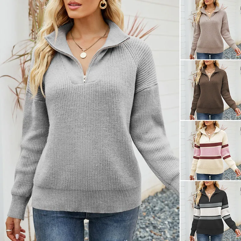 Knitted Long Sleeve Zip Sweater