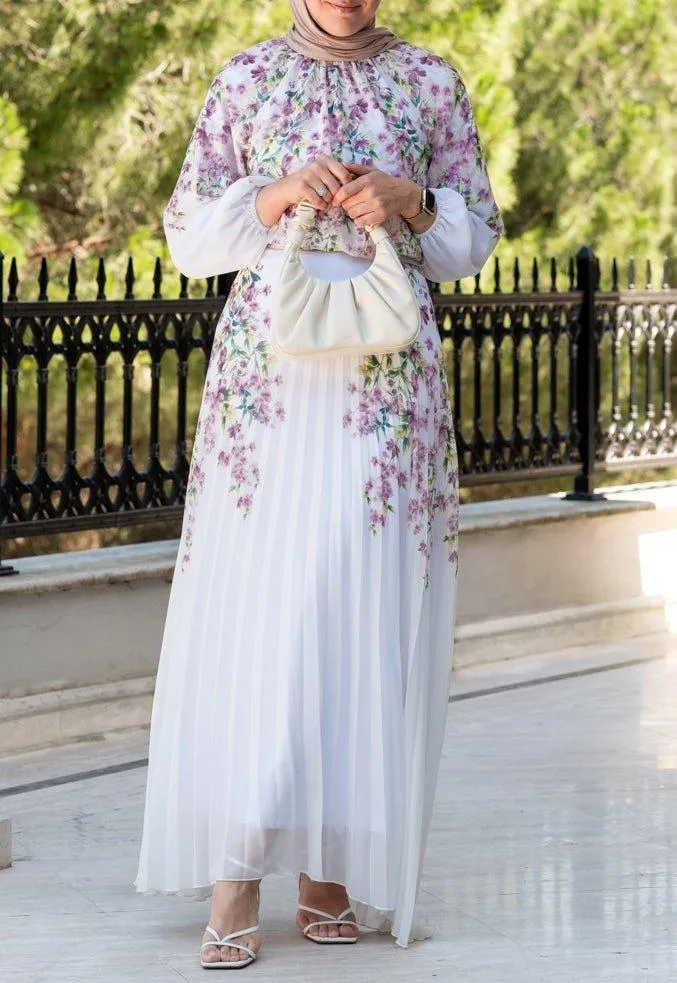 Lipsyy exclusive long sleeve not sheer lined top with maxi skirt in pleat in pink floral print