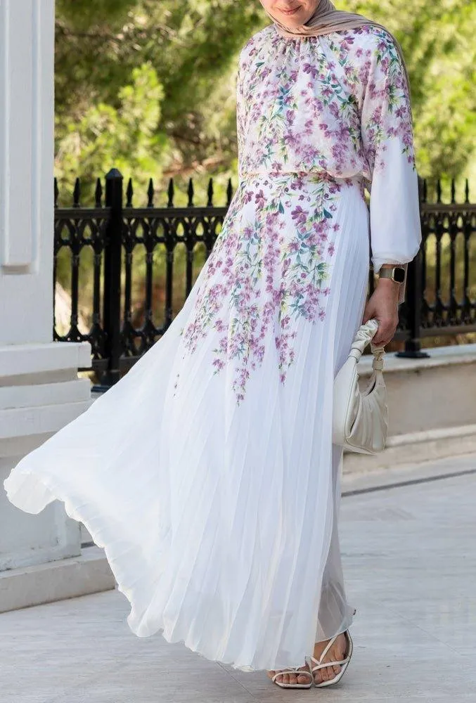 Lipsyy exclusive long sleeve not sheer lined top with maxi skirt in pleat in pink floral print