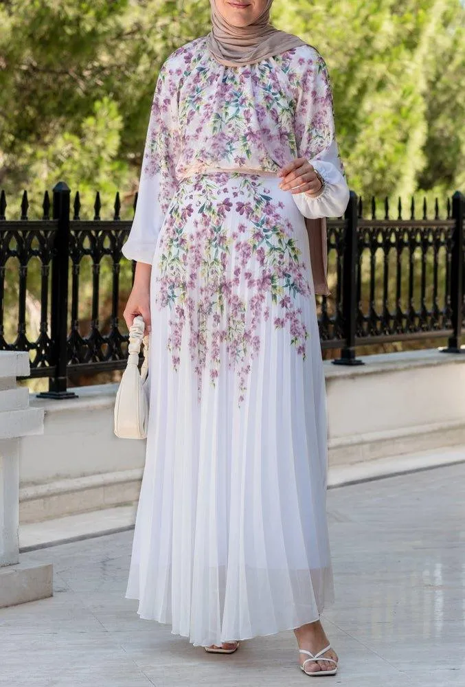 Lipsyy exclusive long sleeve not sheer lined top with maxi skirt in pleat in pink floral print