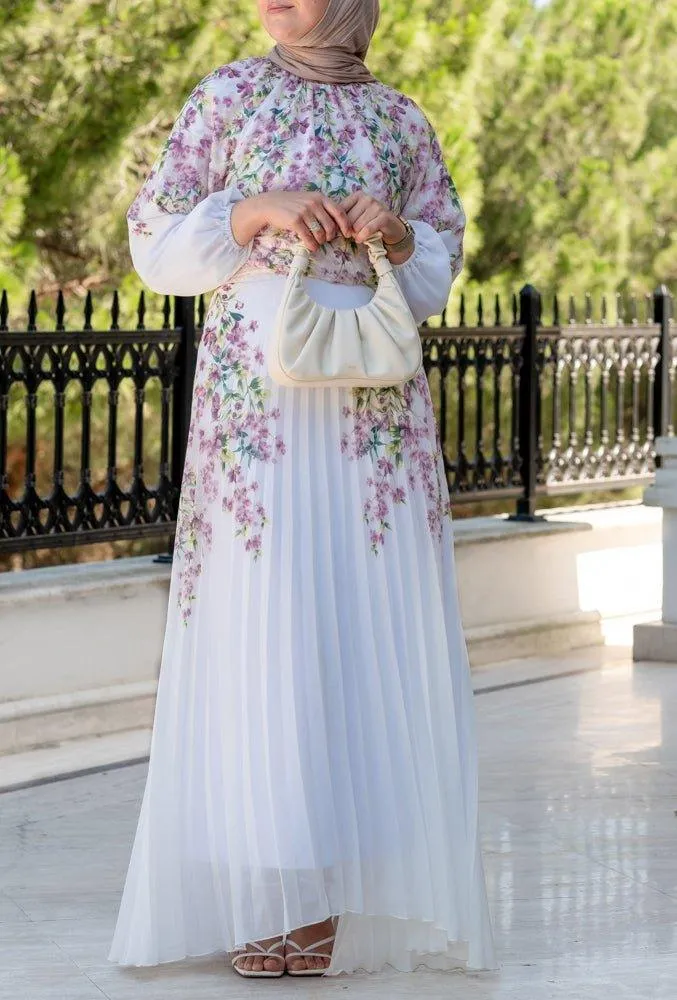 Lipsyy exclusive long sleeve not sheer lined top with maxi skirt in pleat in pink floral print