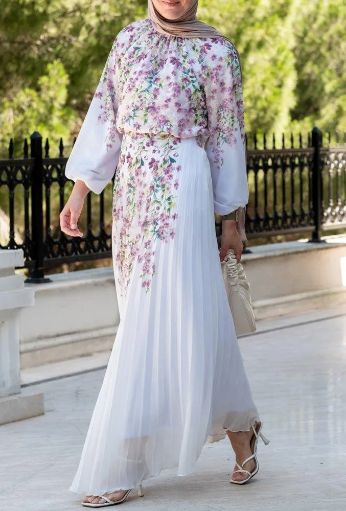 Lipsyy exclusive long sleeve not sheer lined top with maxi skirt in pleat in pink floral print