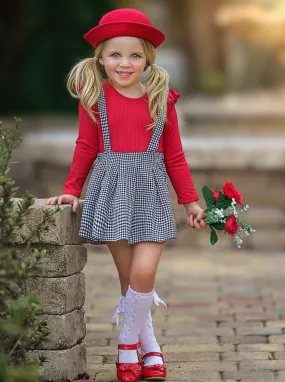 Little Lady Gingham Suspender Skirt Set