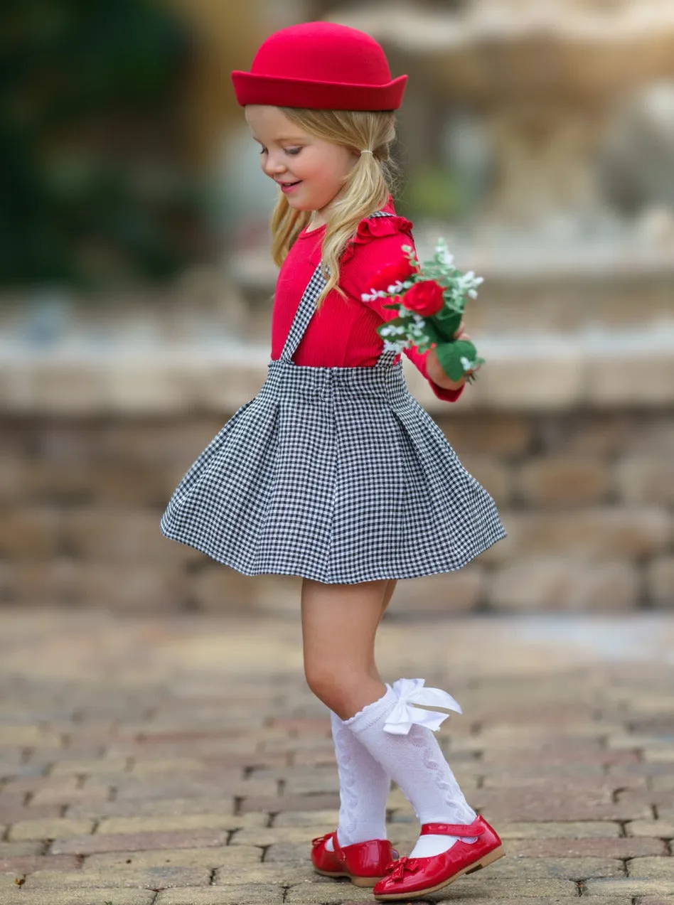 Little Lady Gingham Suspender Skirt Set