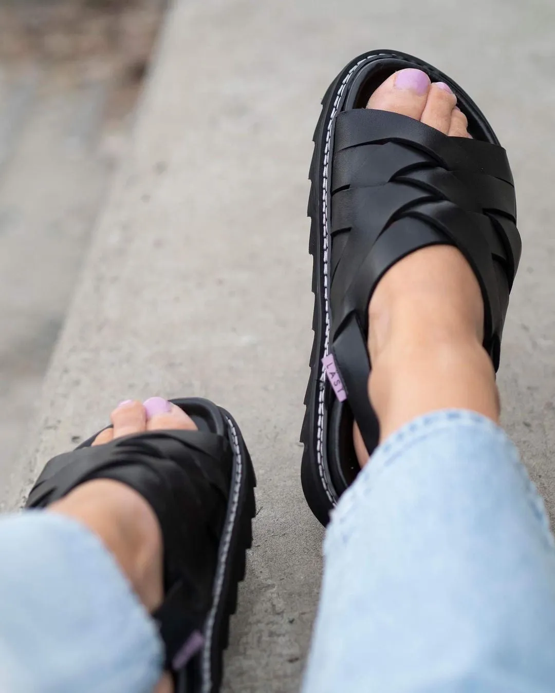 Maggie Black Leather Chunky Sandals