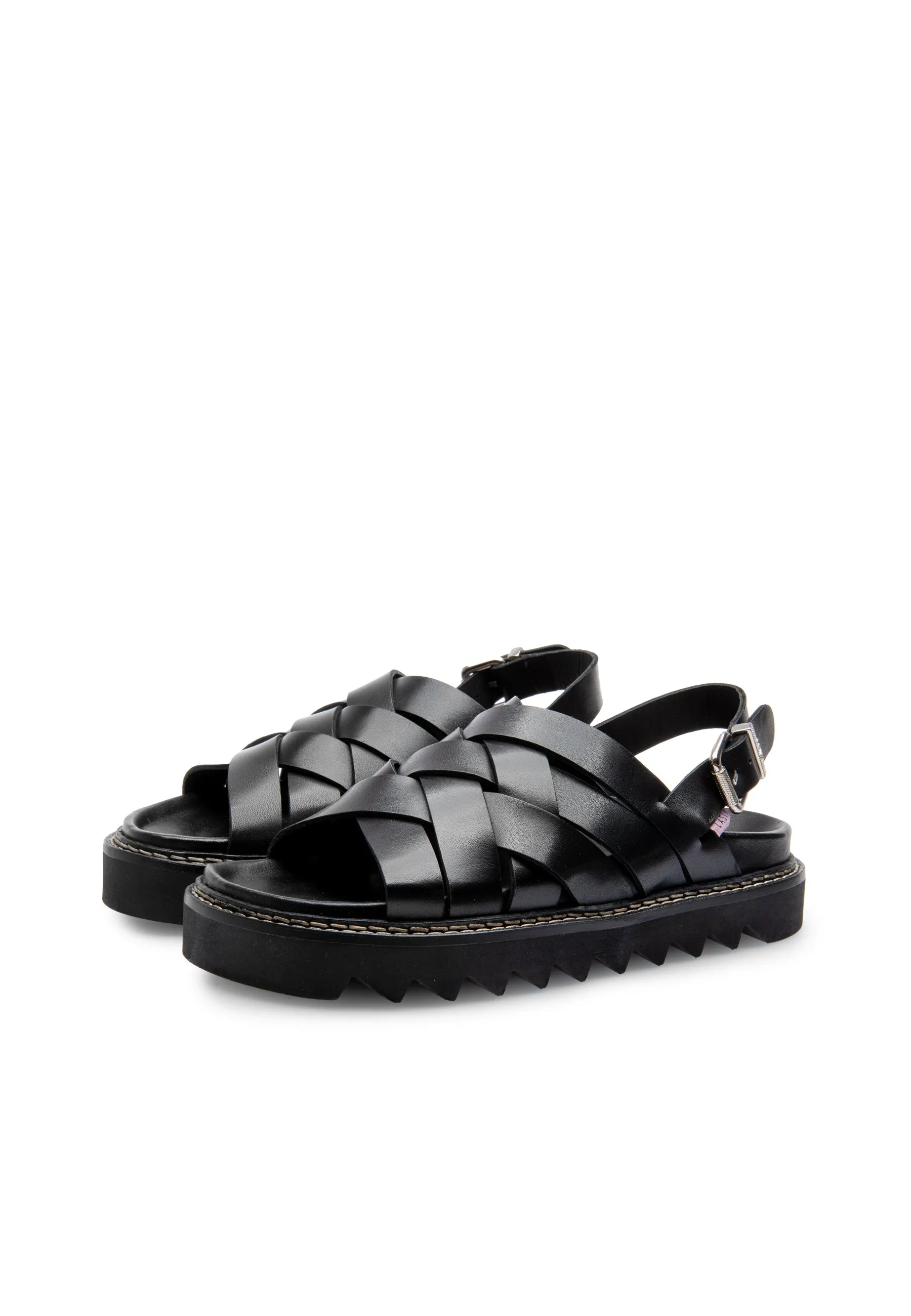 Maggie Black Leather Chunky Sandals