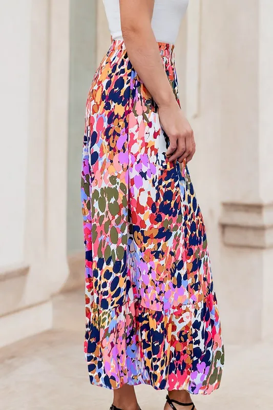 Make Them Notice - Abstract Floral Ruffled High Waist Maxi Skirt