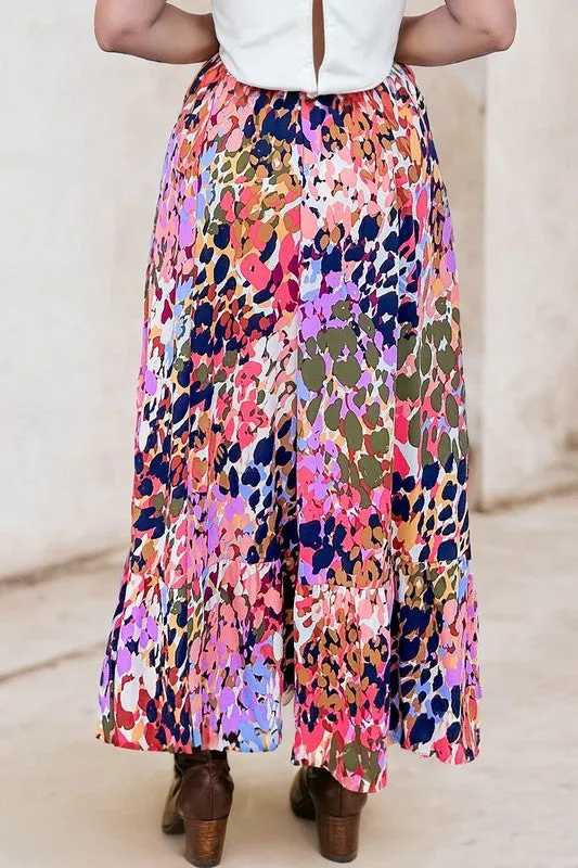 Make Them Notice - Abstract Floral Ruffled High Waist Maxi Skirt