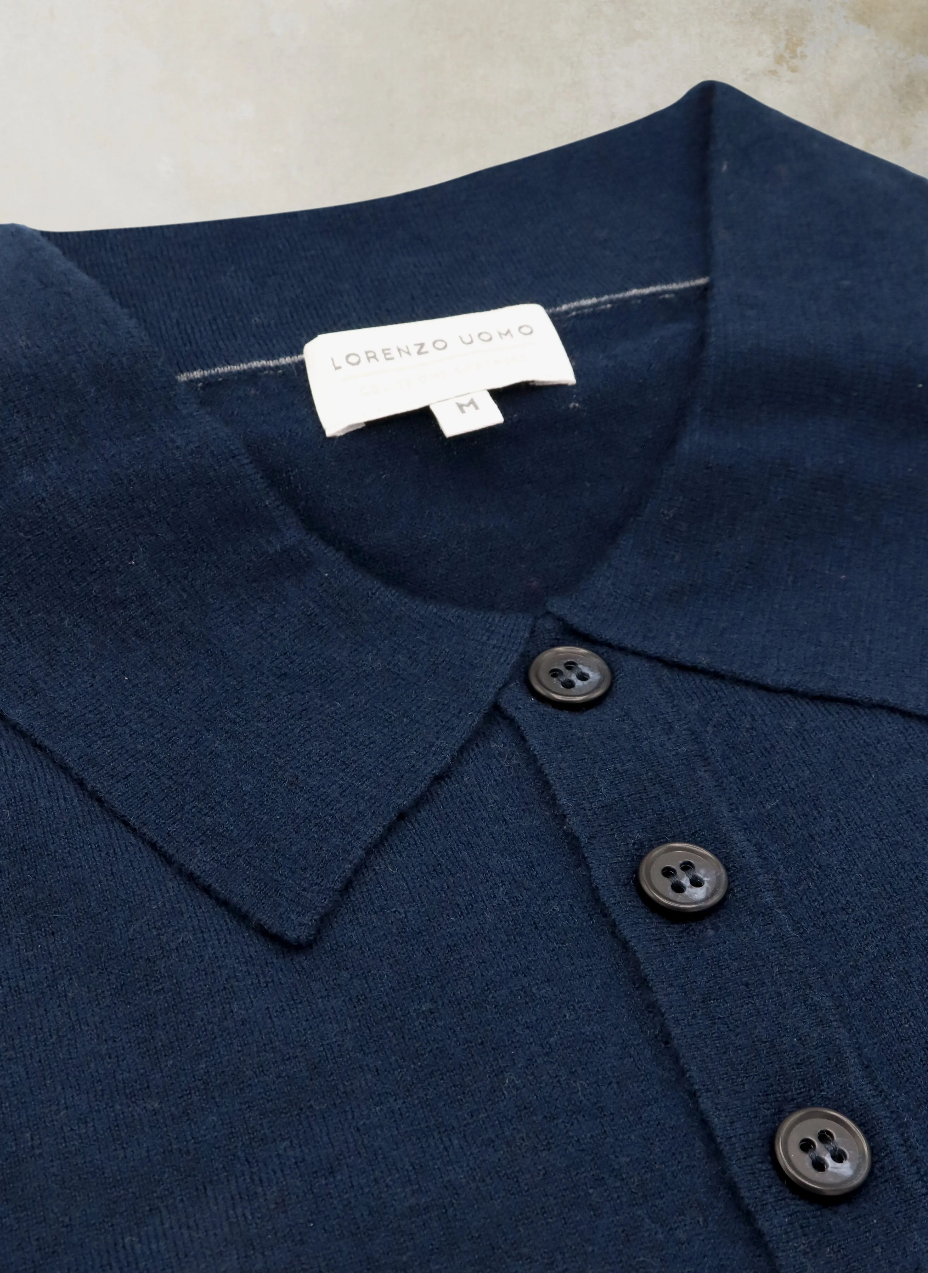 Men's Carrara Long Sleeve Cashmere Polo Shirt in Navy