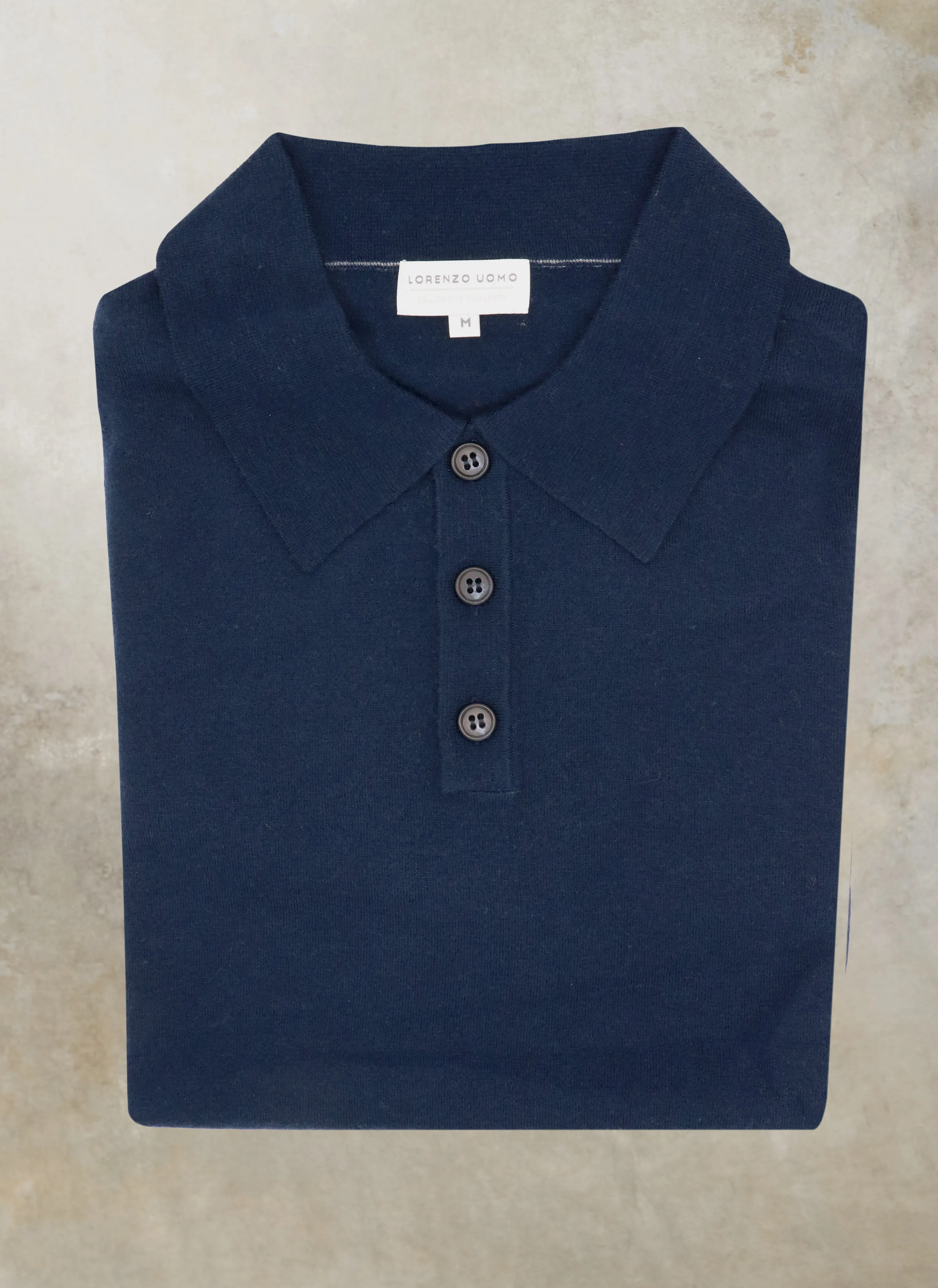 Men's Carrara Long Sleeve Cashmere Polo Shirt in Navy