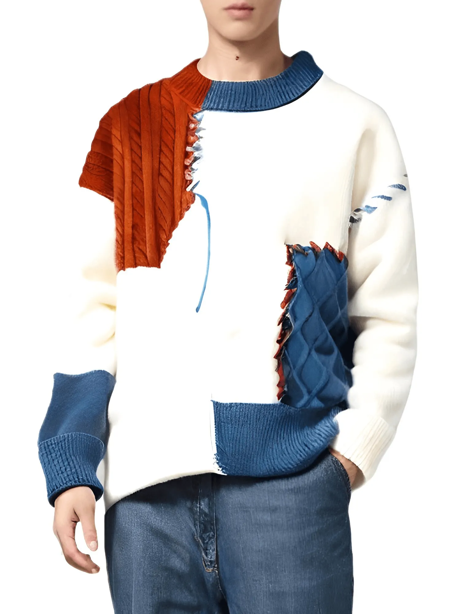 Men's Patchwork Sweater Trend High Street Fashion Autumn and Winter Warm Men's Top Hip-Hop Street Clothing