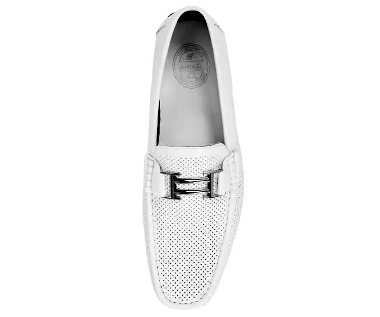 Men's White Perforated Smooth Driving  Moccasin/Loafers Shoes