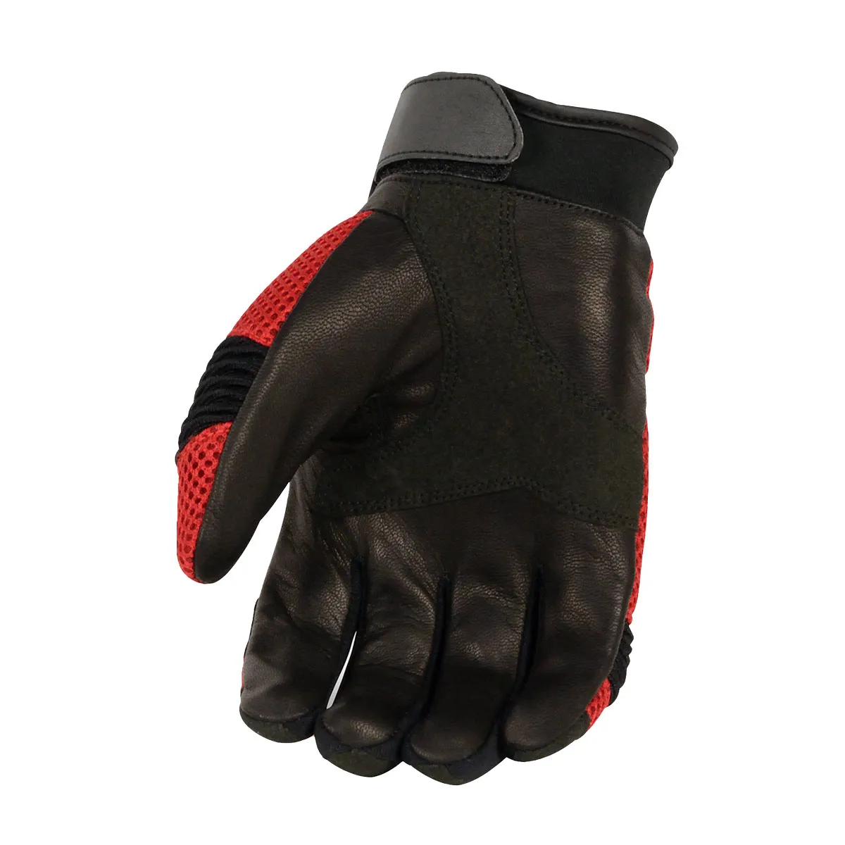 Milwaukee Leather SH791 Men's Black Leather and Red Mesh Combo Racing Motorcycle Hand Gloves W/ Elasticized Fingers