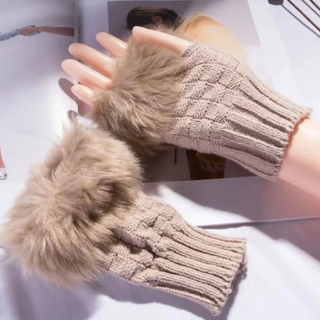 Mink Fleece Winter Half Finger Gloves Warm Luxury Solid Plush Knitted Fingerless Gloves Writting Soft Wrist Mittens (Pair)