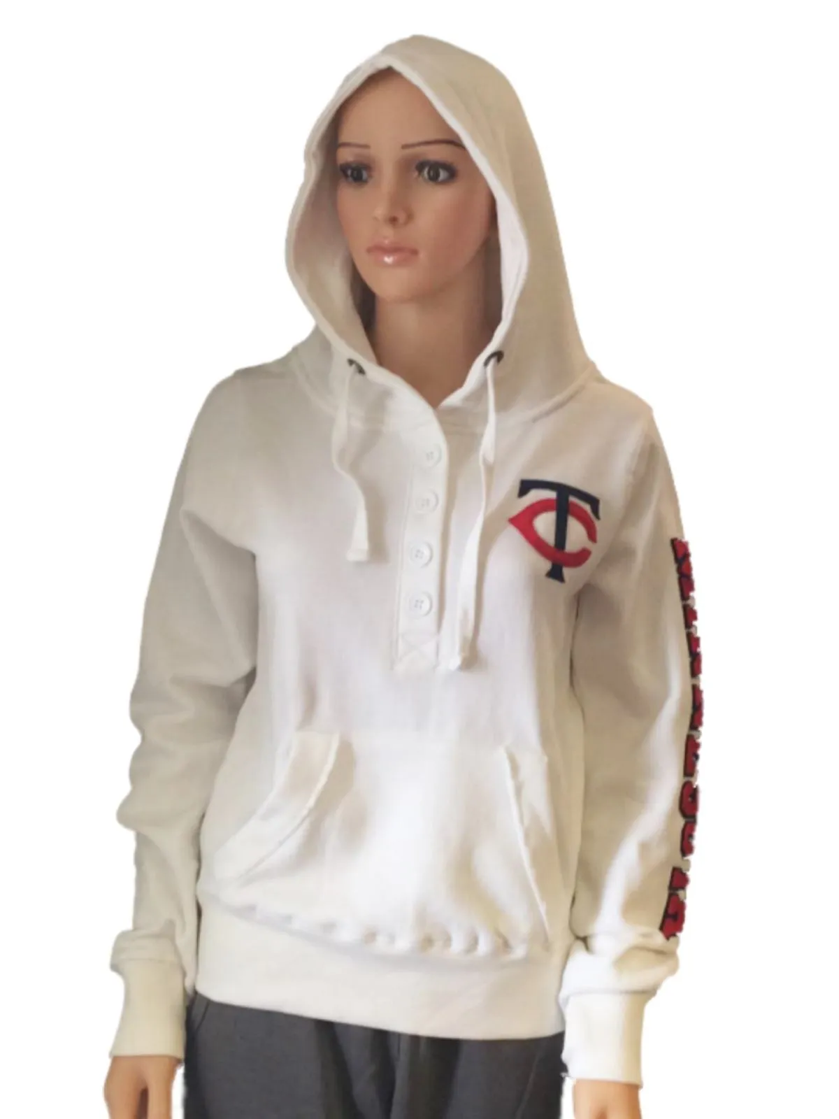 Minnesota Twins SAAG Women White Quarter Button Pullover Hoodie Sweatshirt