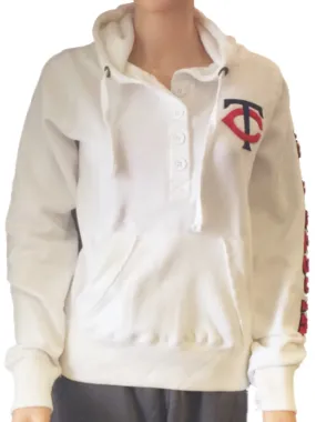 Minnesota Twins SAAG Women White Quarter Button Pullover Hoodie Sweatshirt