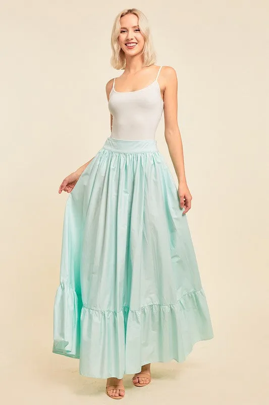 Mint Pocketed Flared Maxi Skirt