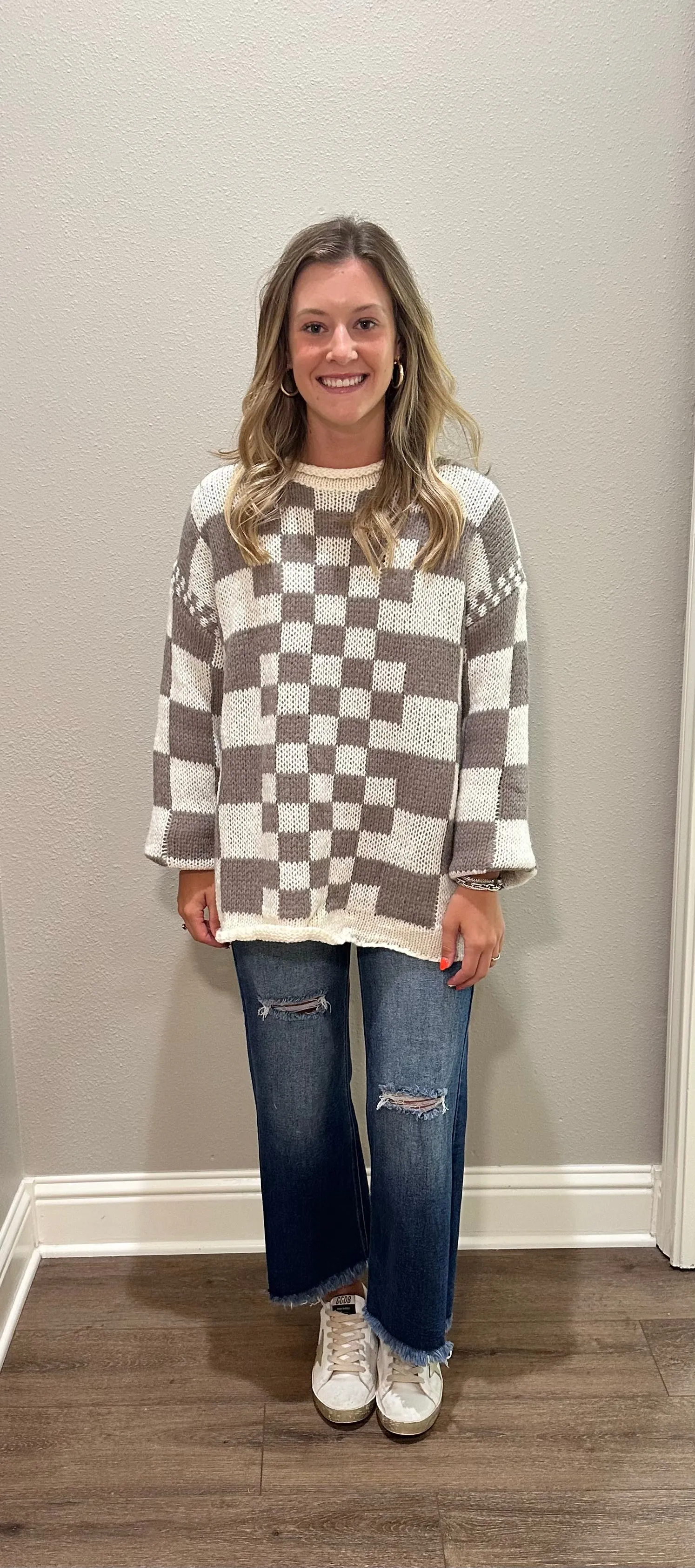 Mocha Vintage Checkered Chunky Sweater