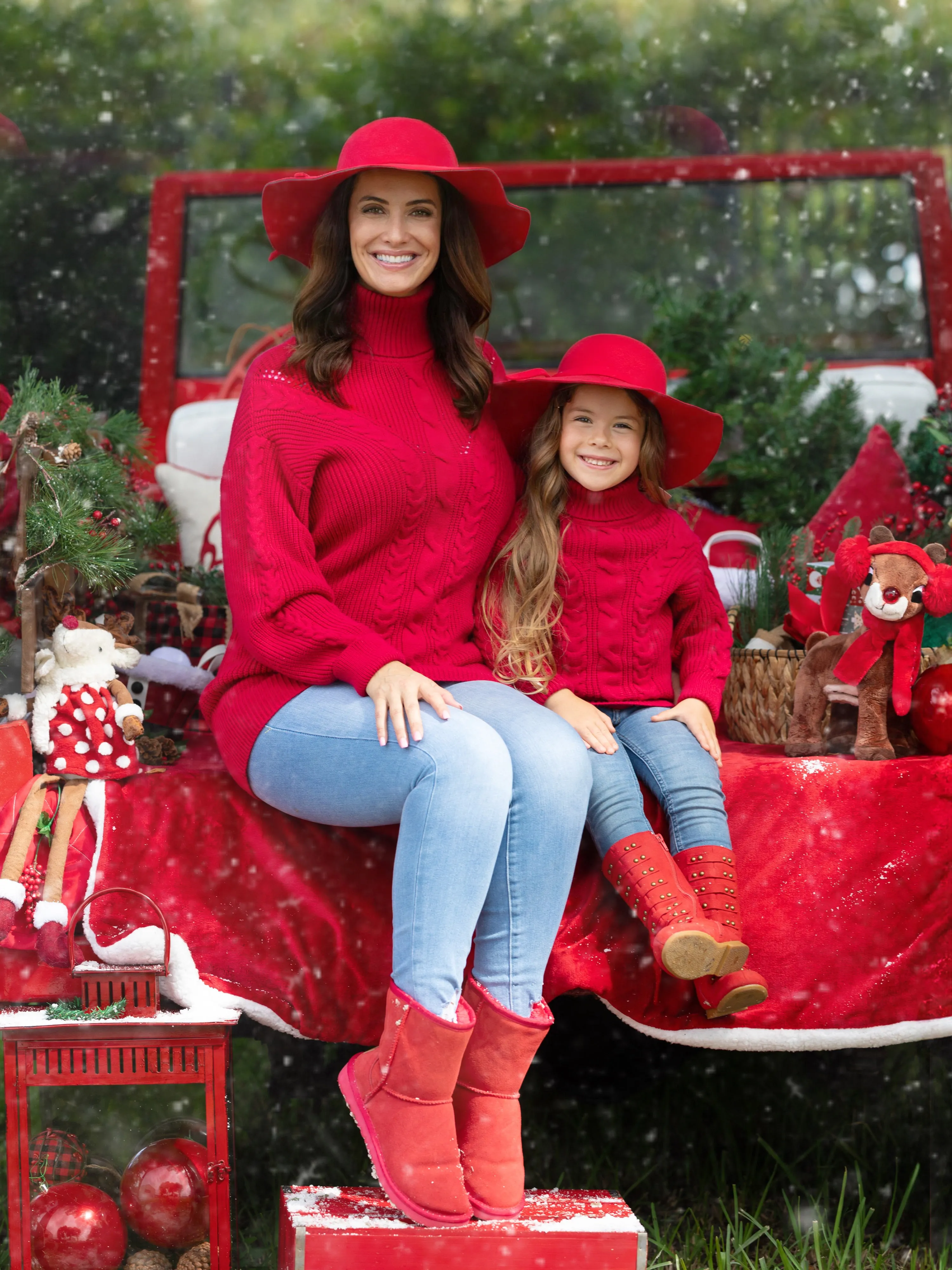 Mommy and Me Red Oversized Cable Knit Sweater