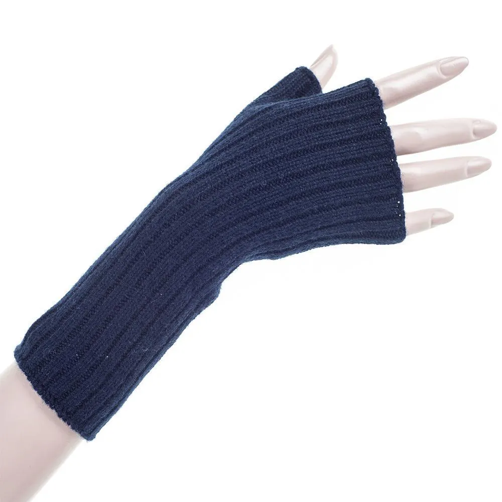 Navy Rib Knit Cashmere Wrist Warmers