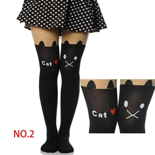 New Sexy Girl's Pantyhose Design Pattern Printed Tattoo Stockings Cat shape 20 Style Sheer Pantyhose Mock Stockings Tights  90cm