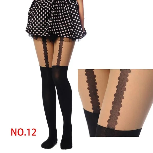 New Sexy Girl's Pantyhose Design Pattern Printed Tattoo Stockings Cat shape 20 Style Sheer Pantyhose Mock Stockings Tights  90cm