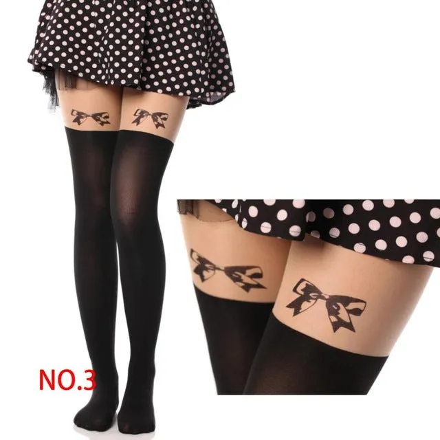 New Sexy Girl's Pantyhose Design Pattern Printed Tattoo Stockings Cat shape 20 Style Sheer Pantyhose Mock Stockings Tights  90cm