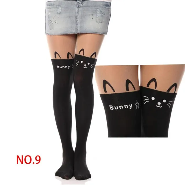 New Sexy Girl's Pantyhose Design Pattern Printed Tattoo Stockings Cat shape 20 Style Sheer Pantyhose Mock Stockings Tights  90cm