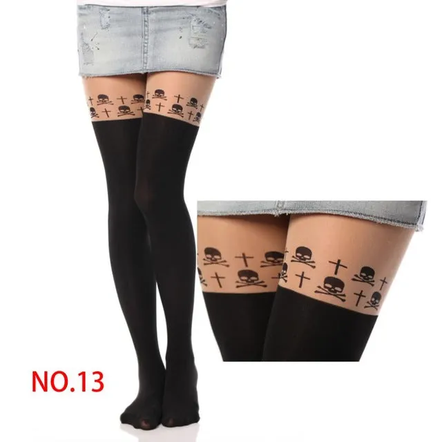 New Sexy Girl's Pantyhose Design Pattern Printed Tattoo Stockings Cat shape 20 Style Sheer Pantyhose Mock Stockings Tights  90cm