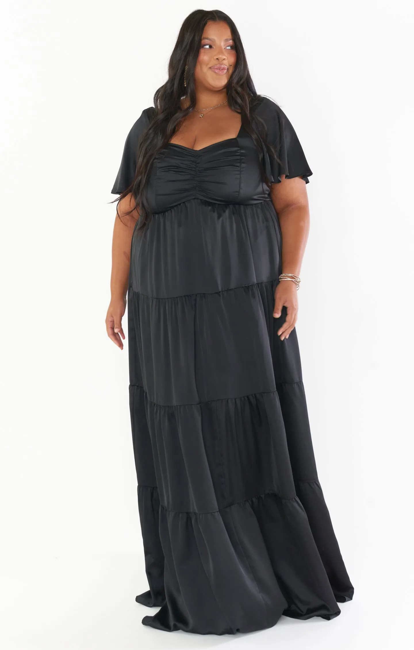 Nicole Maxi Dress ~ Black Luxe Satin