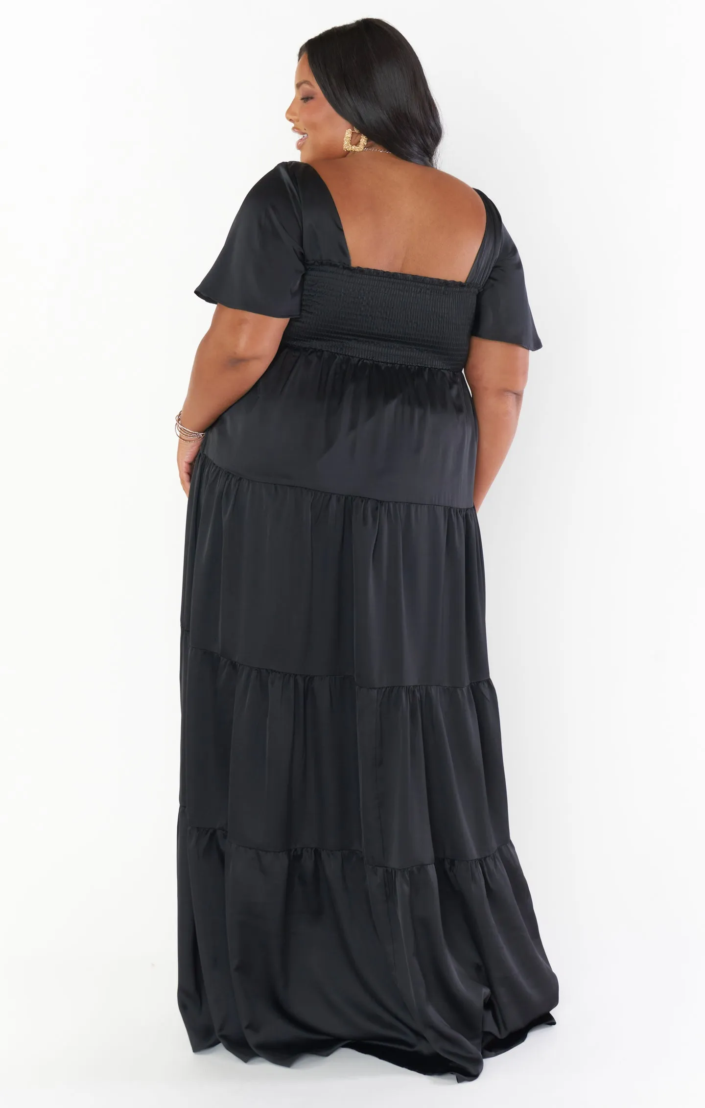 Nicole Maxi Dress ~ Black Luxe Satin