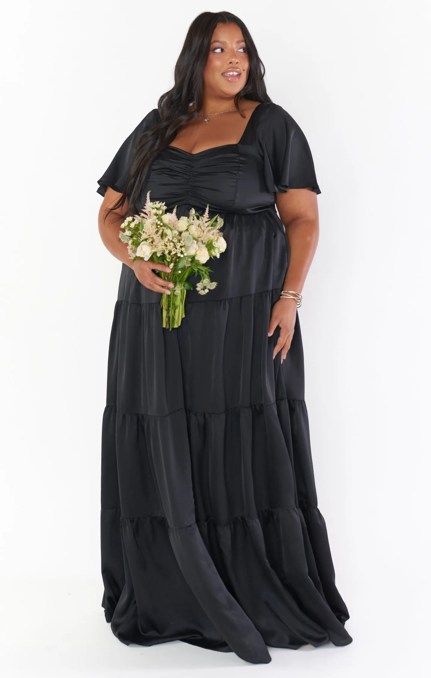 Nicole Maxi Dress ~ Black Luxe Satin