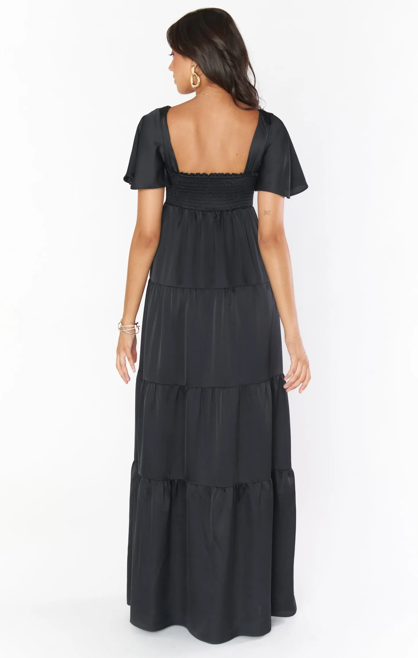 Nicole Maxi Dress ~ Black Luxe Satin