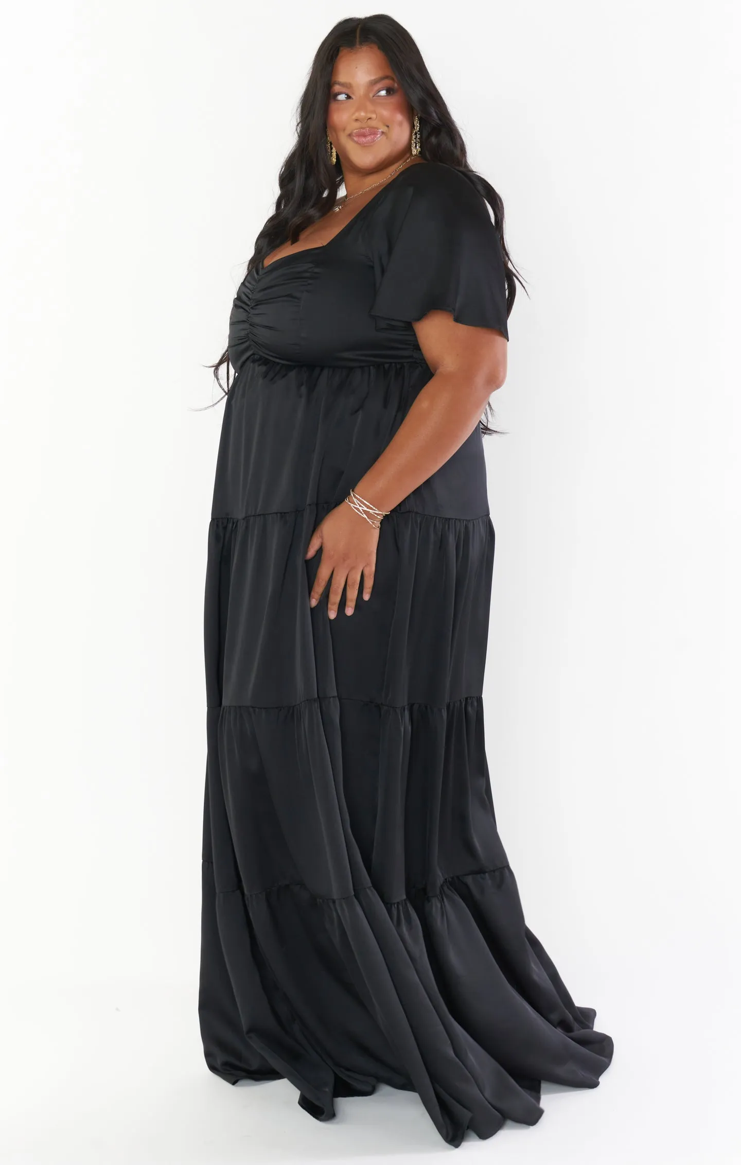 Nicole Maxi Dress ~ Black Luxe Satin